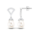 Contemporary Diamond and Freshwater Drop Earrings Freshwater Pearl - ( AAA ) - Quality - Rosec Jewels