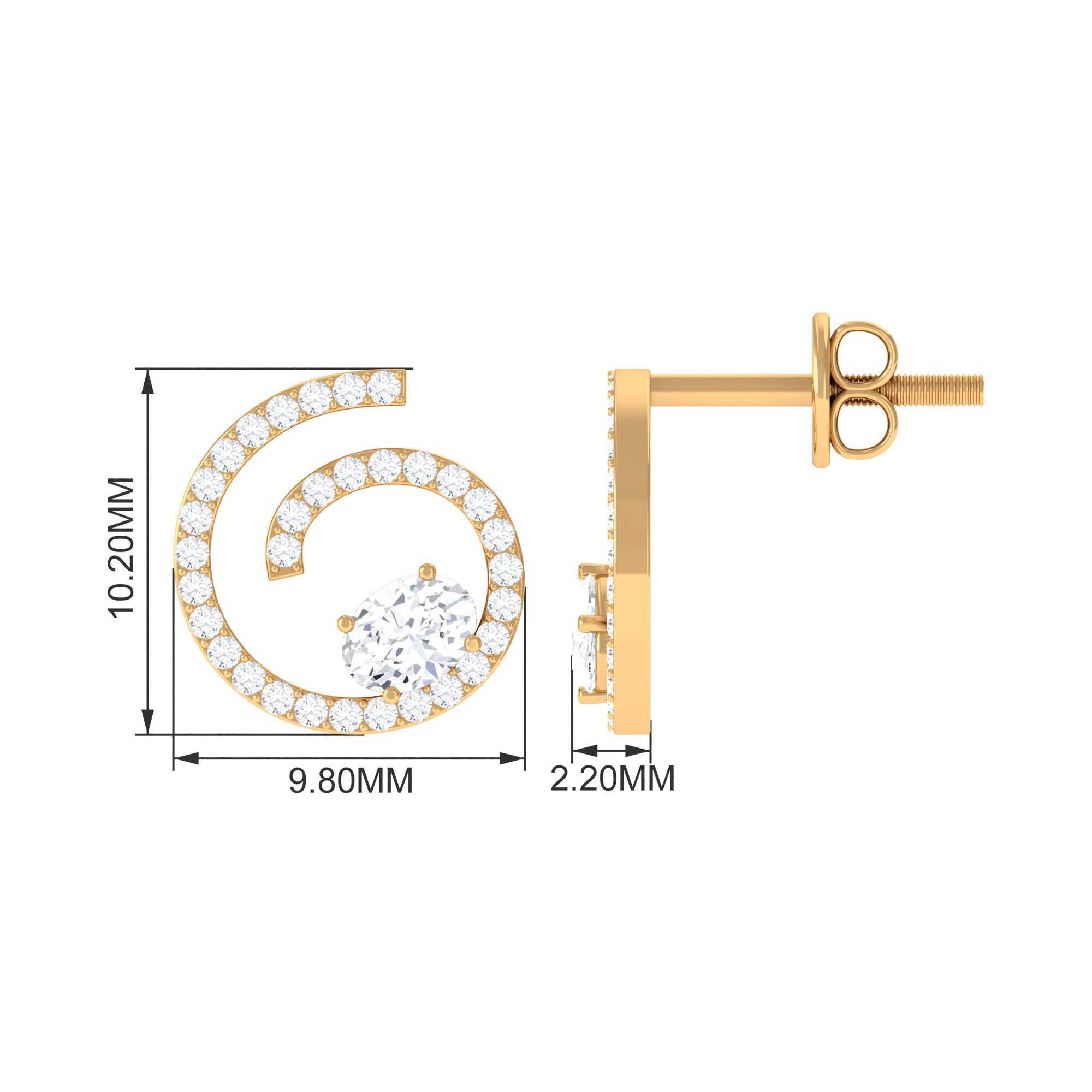 0.75 CT Certified Moissanite Swirl Stud Earrings in Gold Moissanite - ( D-VS1 ) - Color and Clarity - Rosec Jewels