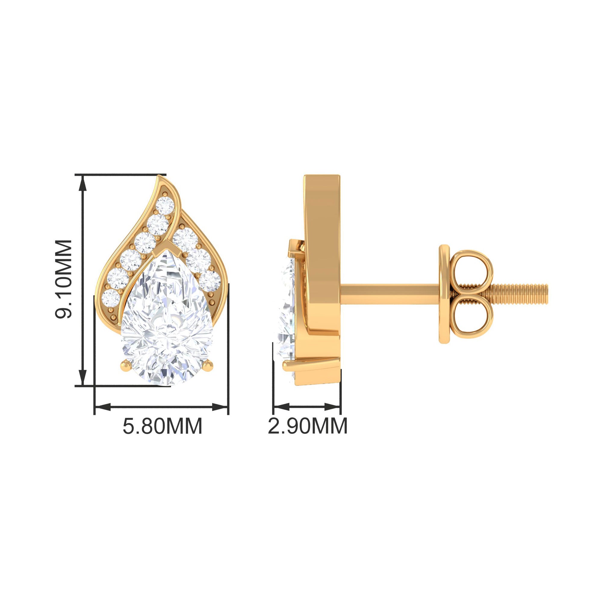 1.25 CT Pear Shape Moissanite Classic Stud Earrings in Gold Moissanite - ( D-VS1 ) - Color and Clarity - Rosec Jewels