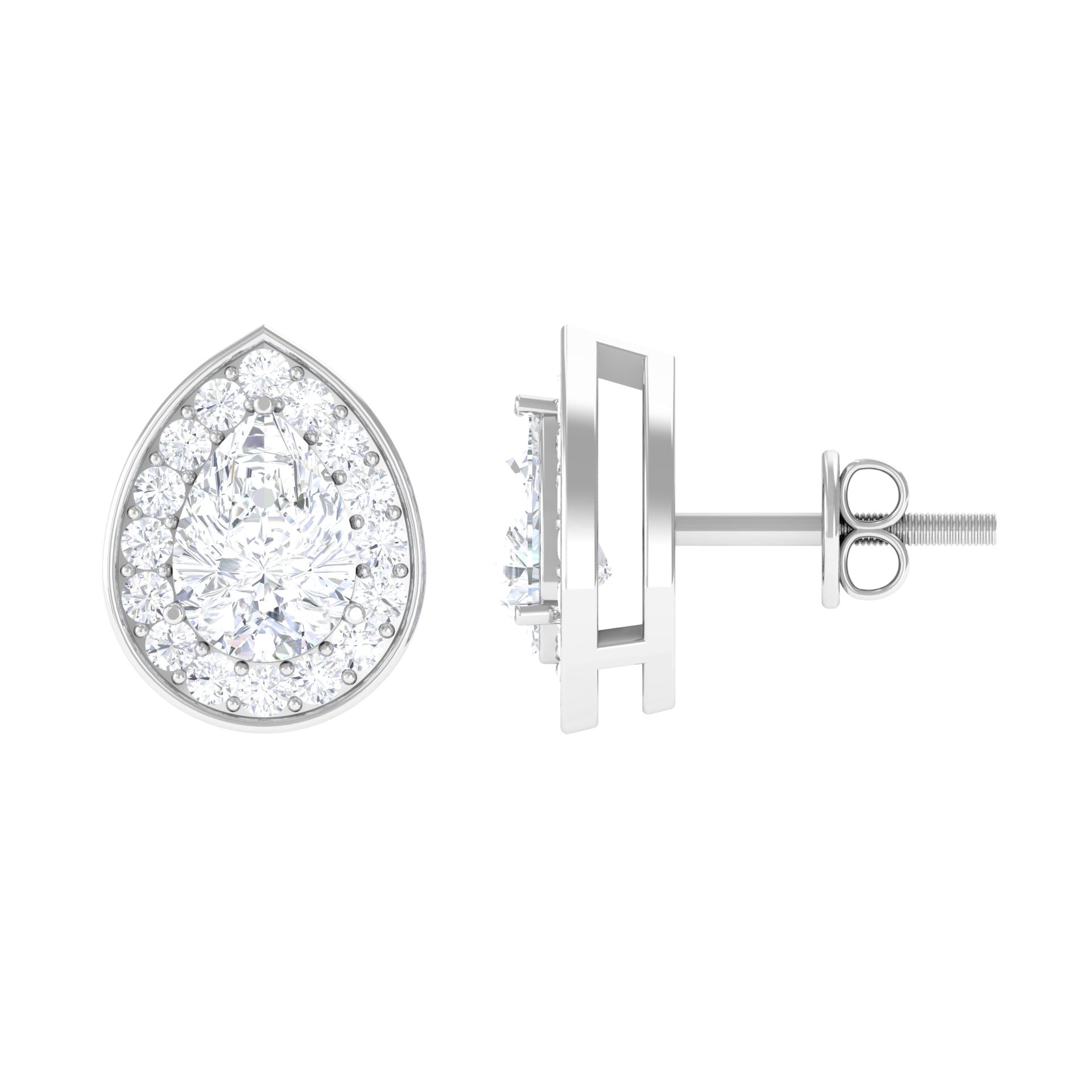 2.25 CT Pear Shaped Moissanite Classic Halo Stud Earrings Moissanite - ( D-VS1 ) - Color and Clarity - Rosec Jewels