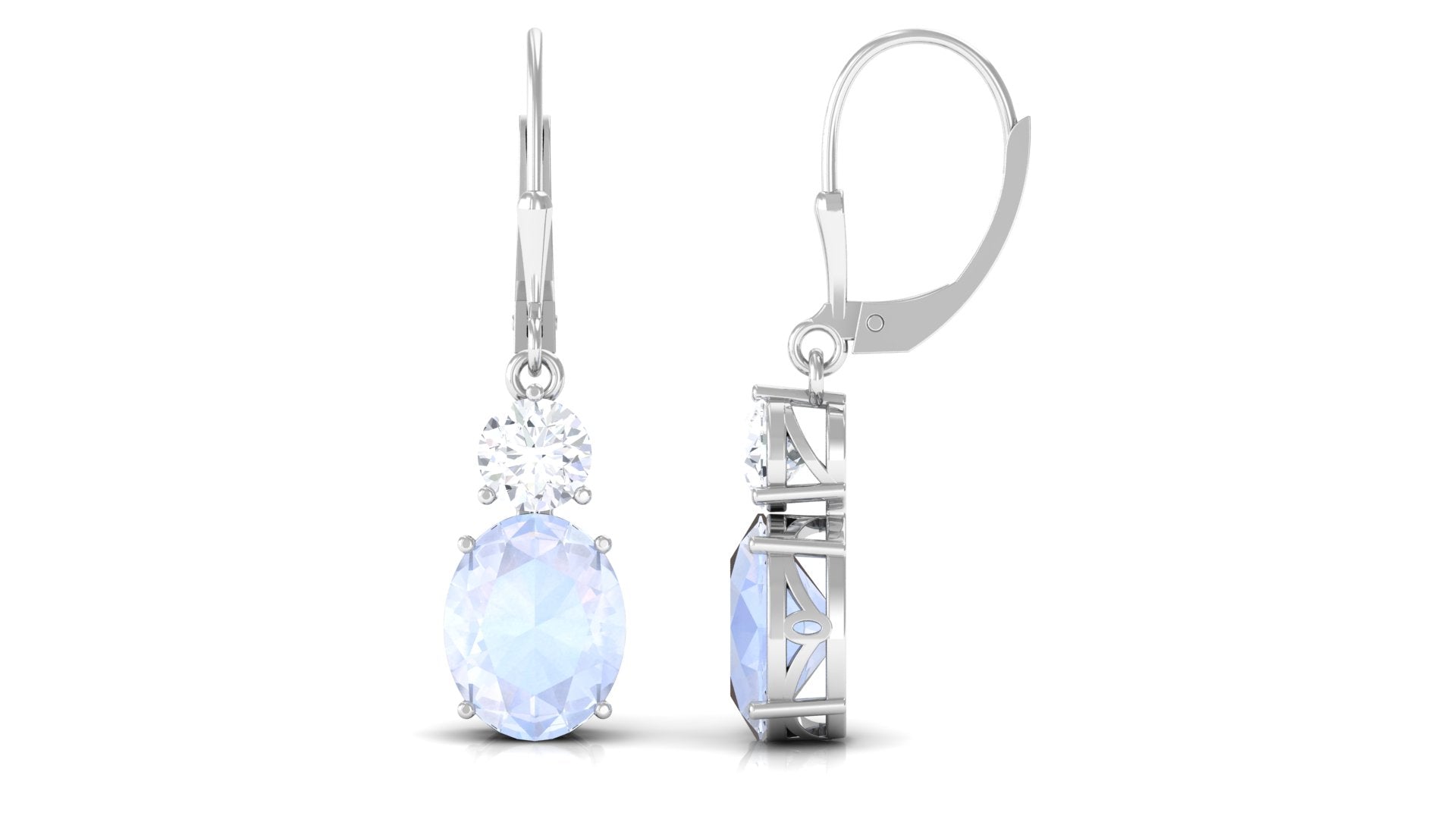 Natural Moonstone Drop Dangle Earrings With Leverback Moonstone - ( AAA ) - Quality - Rosec Jewels