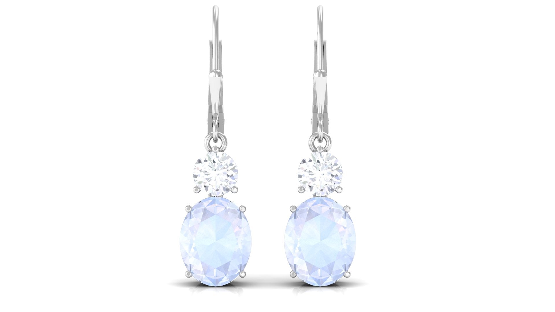 Natural Moonstone Drop Dangle Earrings With Leverback Moonstone - ( AAA ) - Quality - Rosec Jewels