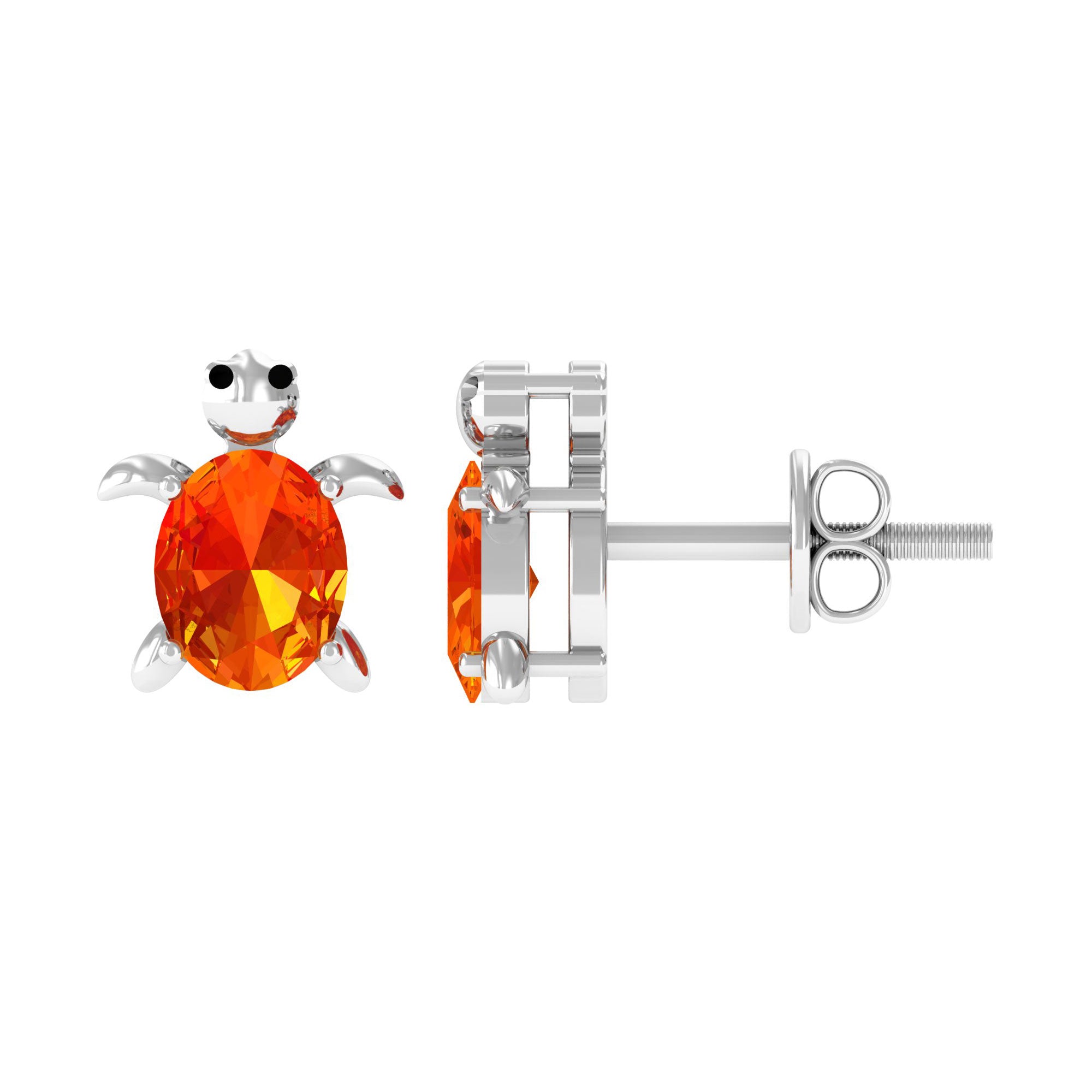 Lab Grown Orange Sapphire Turtle Stud Earrings Lab Created Orange Sapphire - ( AAAA ) - Quality - Rosec Jewels