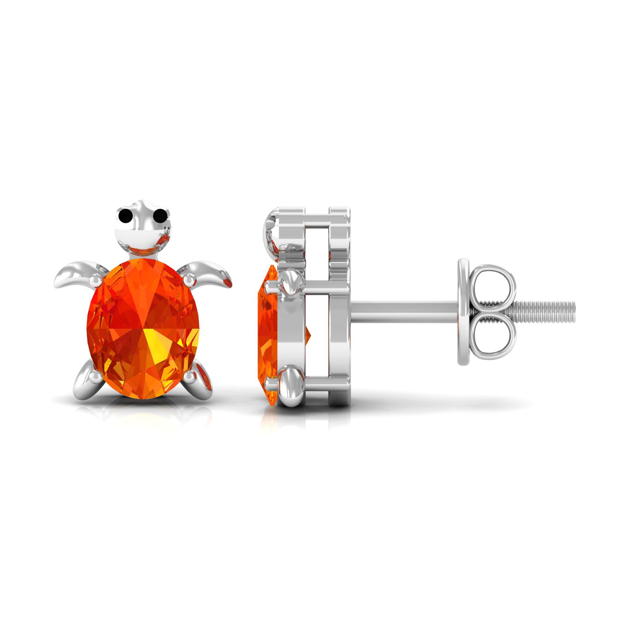 Lab Grown Orange Sapphire Turtle Stud Earrings Lab Created Orange Sapphire - ( AAAA ) - Quality - Rosec Jewels