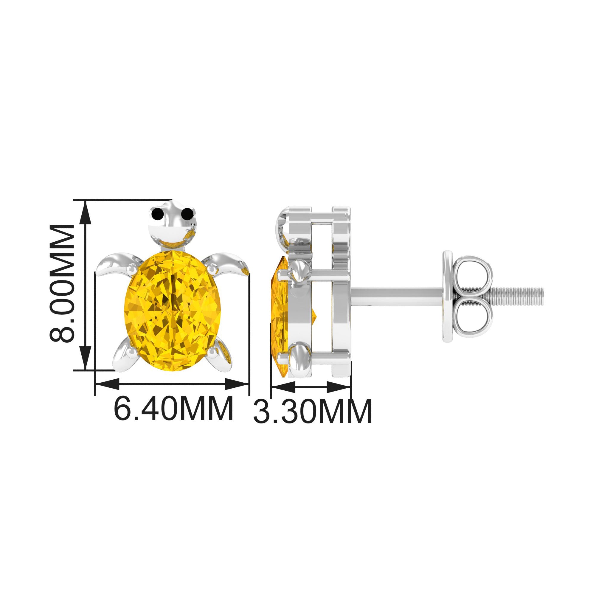 Oval Shape Lab Grown Yellow Sapphire Turtle Stud Earrings Lab Created Yellow Sapphire - ( AAAA ) - Quality - Rosec Jewels