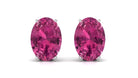 Pink Tourmaline Oval Stud Earrings with Diamond Pink Tourmaline - ( AAA ) - Quality - Rosec Jewels