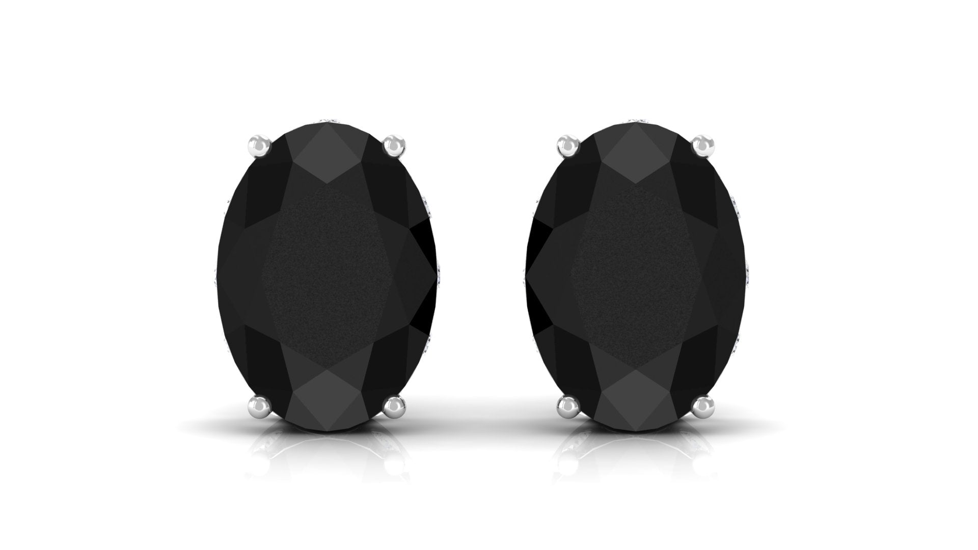 Oval Shape Black Onyx Solitaire Stud Earrings Black Onyx - ( AAA ) - Quality - Rosec Jewels