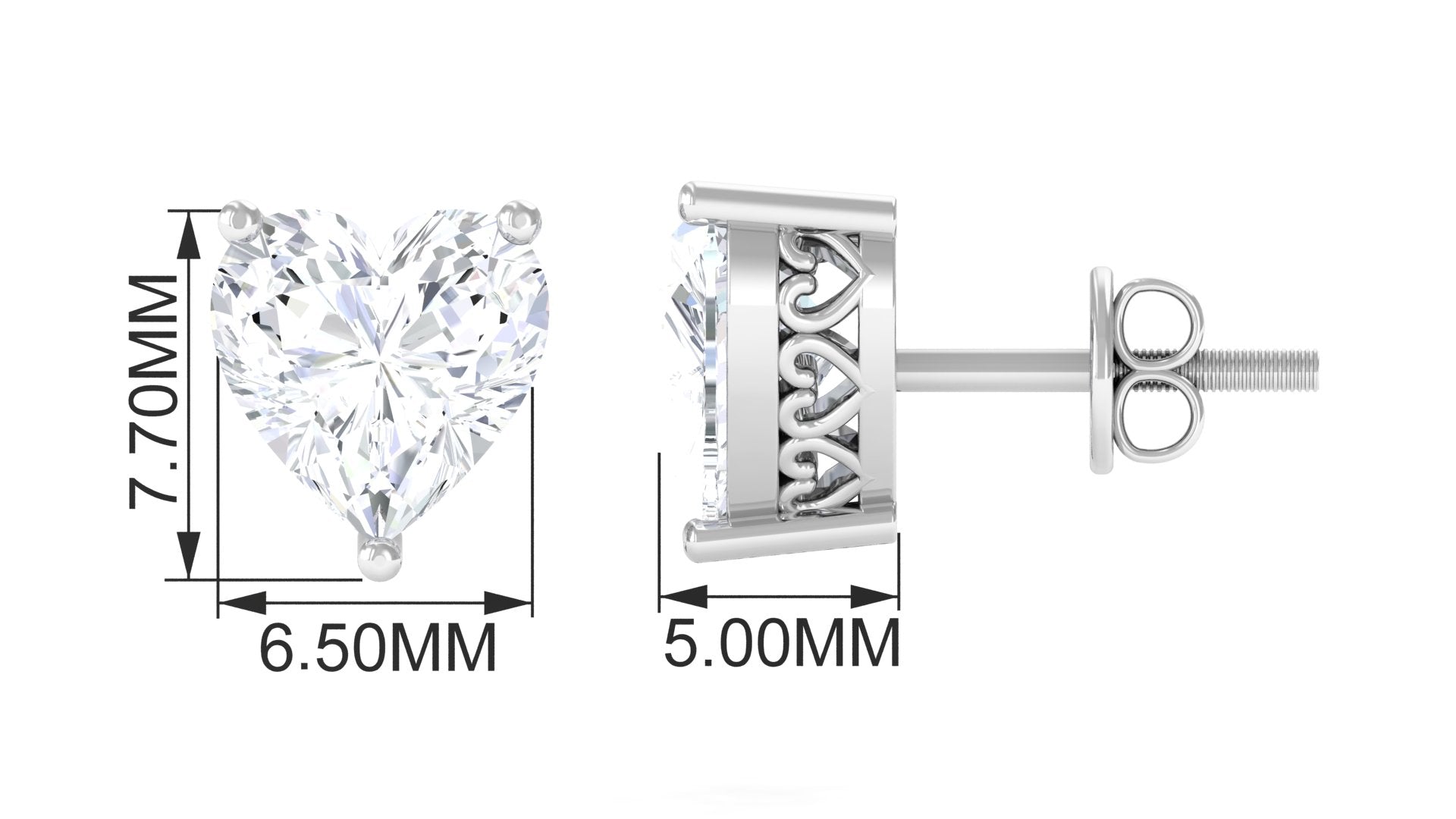 Heart Shape Moissanite Solitaire Stud Earrings Moissanite - ( D-VS1 ) - Color and Clarity - Rosec Jewels