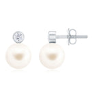 Elegant Freshwater Pearl Earrings with Diamond Freshwater Pearl - ( AAA ) - Quality - Rosec Jewels