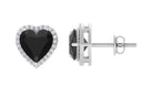 Heart Shaped Black Spinel Stud Earrings With Diamond Halo Black Spinel - ( AAA ) - Quality - Rosec Jewels