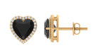 Heart Shaped Black Spinel Stud Earrings With Diamond Halo Black Spinel - ( AAA ) - Quality - Rosec Jewels