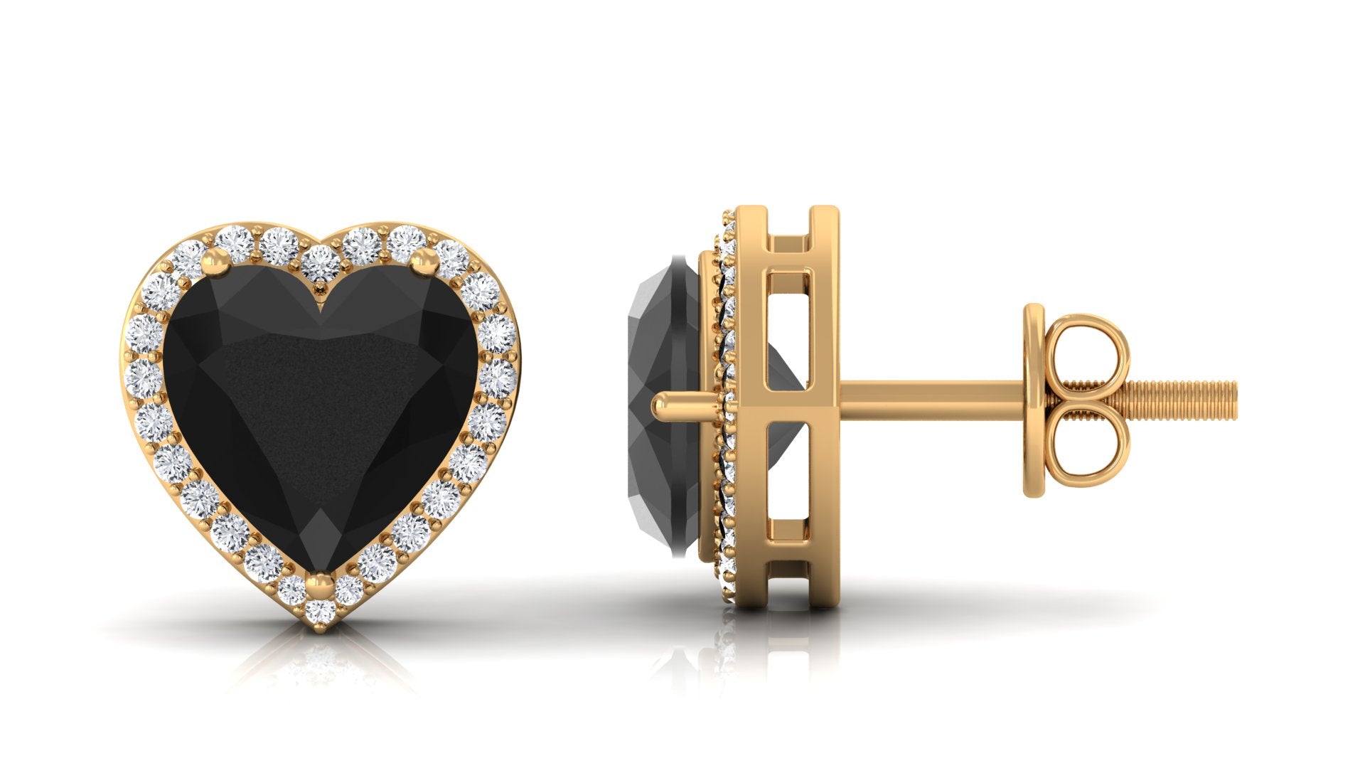 Heart Shaped Black Spinel Stud Earrings With Diamond Halo Black Spinel - ( AAA ) - Quality - Rosec Jewels