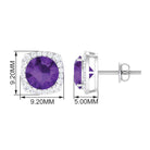 Classic Round Amethyst Halo Stud Earrings with Diamond Amethyst - ( AAA ) - Quality - Rosec Jewels