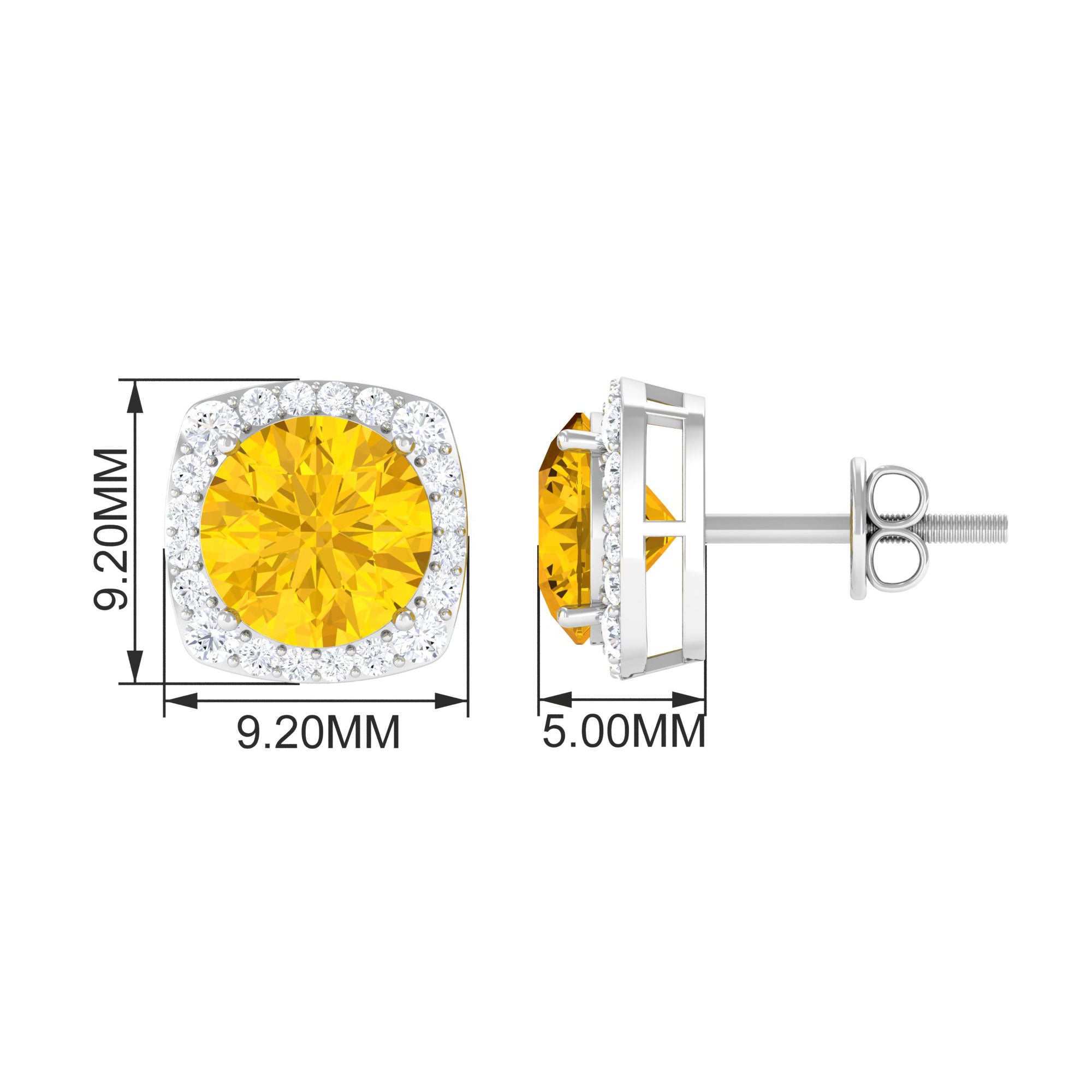 Lab Grown Yellow Sapphire and Diamond Halo Stud Earrings Lab Created Yellow Sapphire - ( AAAA ) - Quality - Rosec Jewels