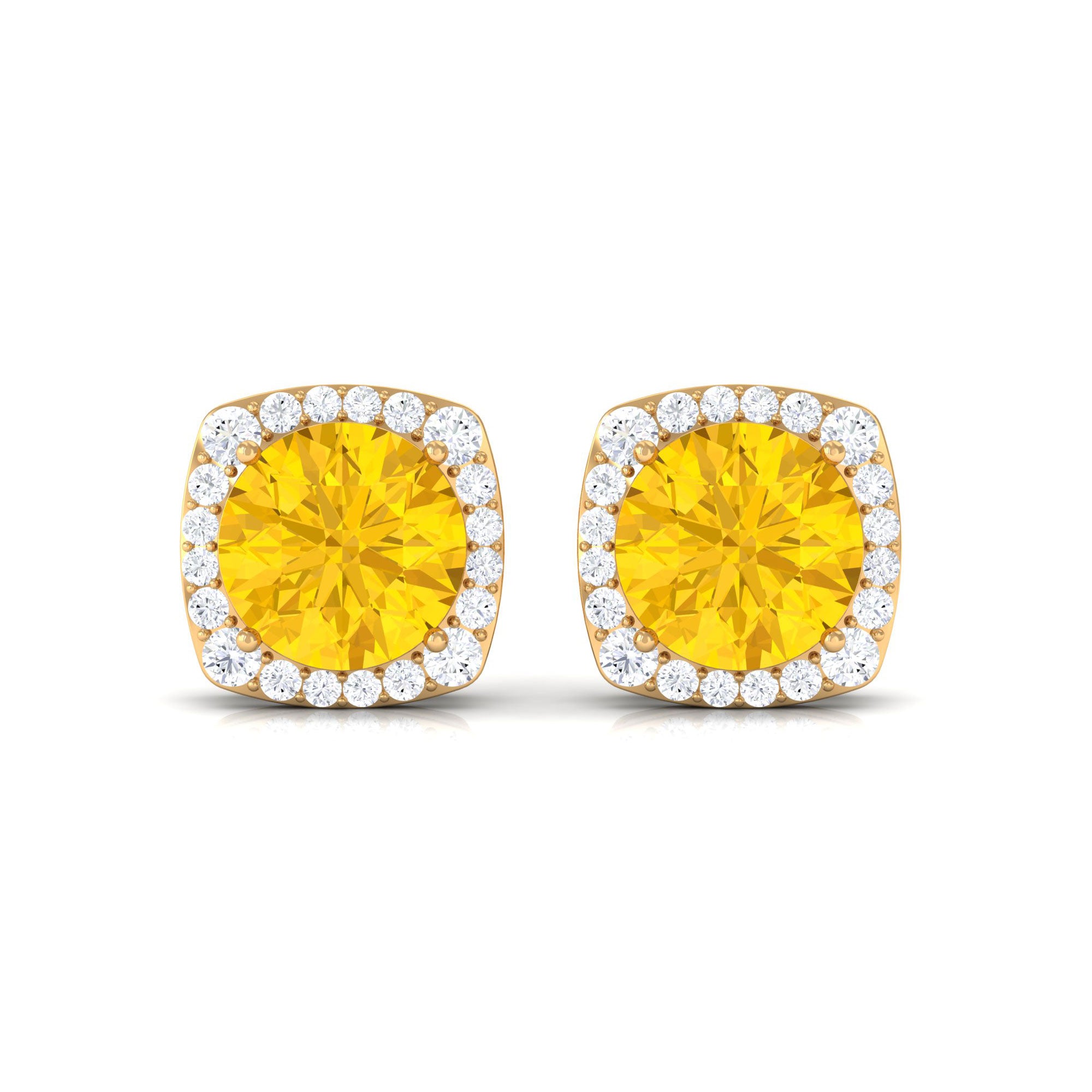 Lab Grown Yellow Sapphire and Diamond Halo Stud Earrings Lab Created Yellow Sapphire - ( AAAA ) - Quality - Rosec Jewels