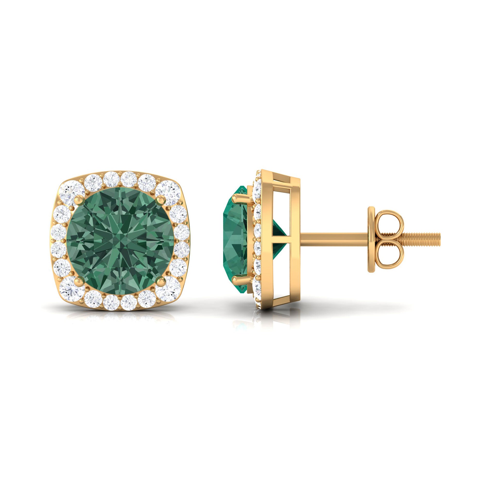 Lab Grown Green Sapphire and Diamond Halo Stud Earrings Lab Created Green Sapphire - ( AAAA ) - Quality - Rosec Jewels