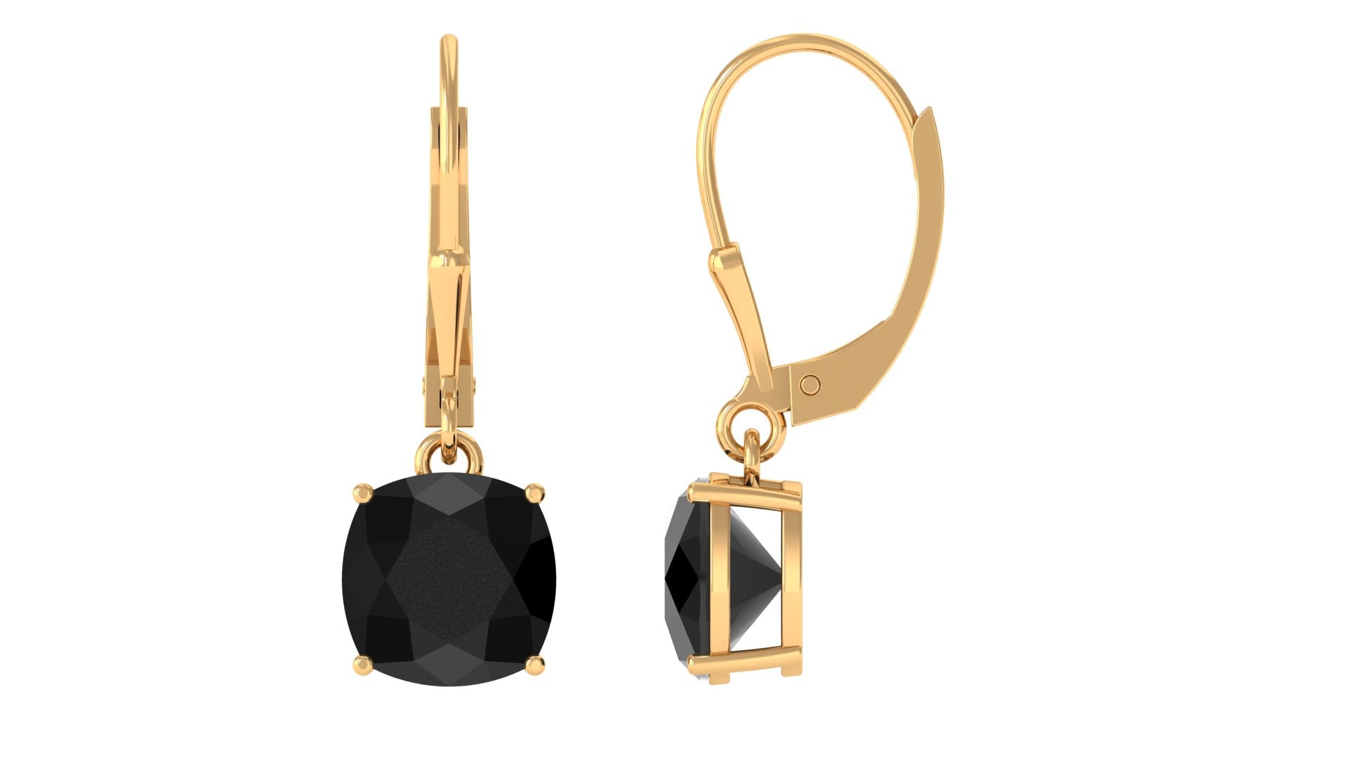 Black Onyx Solitaire Drop Lever Back Earrings Black Onyx - ( AAA ) - Quality - Rosec Jewels