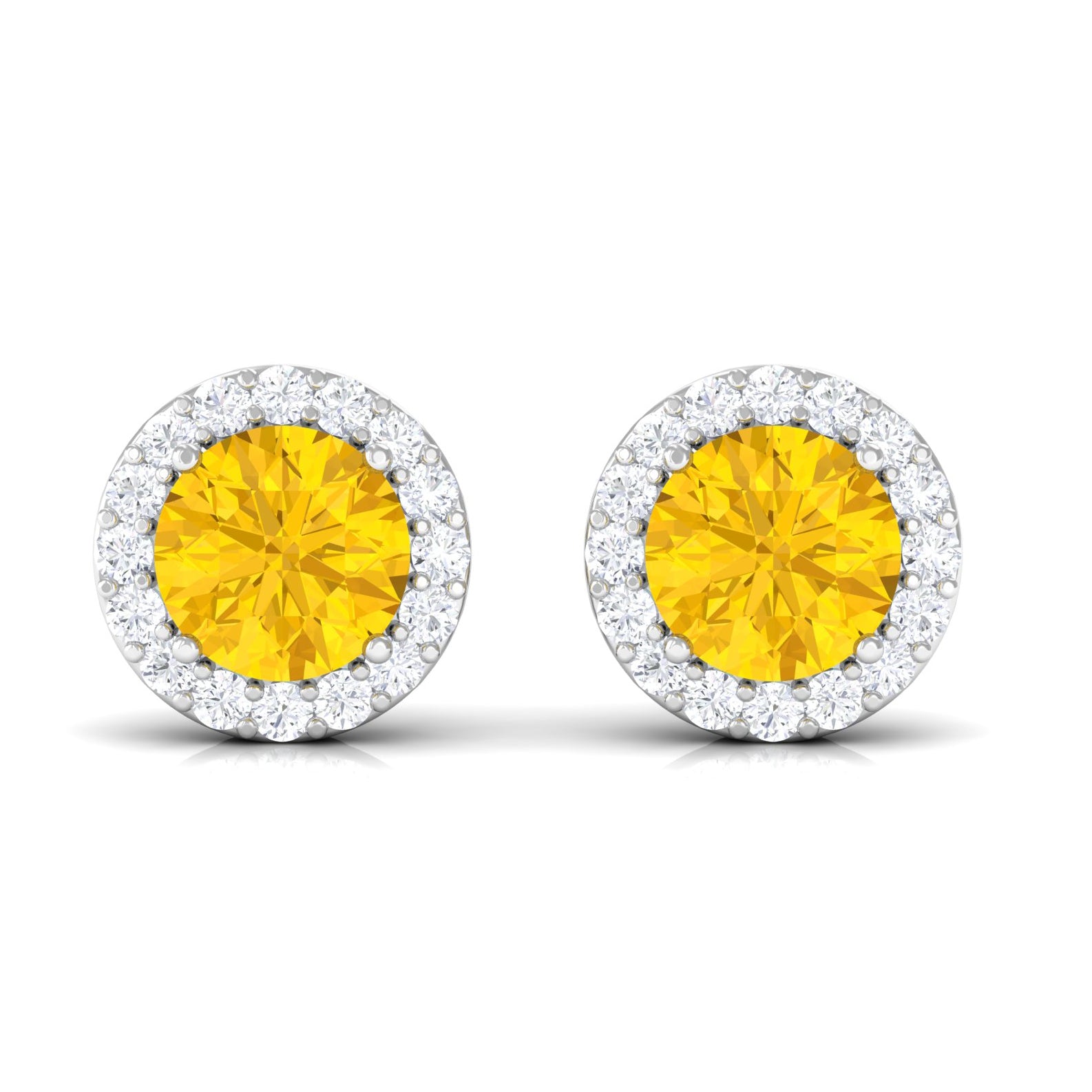 Classic Yellow Sapphire Stud Earrings with Diamond Halo Yellow Sapphire - ( AAA ) - Quality - Rosec Jewels