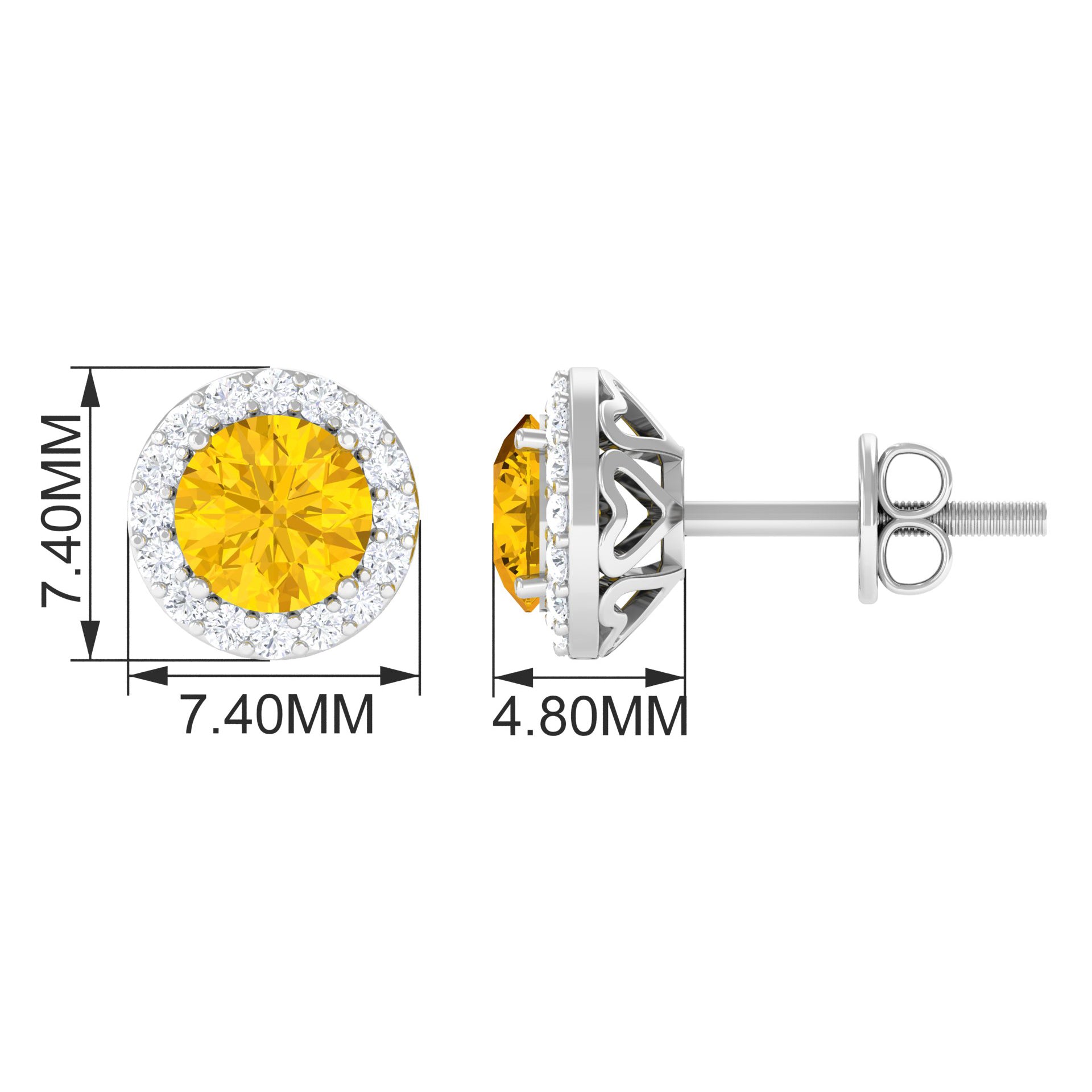 Classic Yellow Sapphire Stud Earrings with Diamond Halo Yellow Sapphire - ( AAA ) - Quality - Rosec Jewels