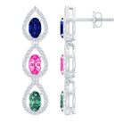 2.5 CT Multi Lab-Created Sapphire Teardrop Dangle Earrings with Moissanite Lab Created Blue Sapphire - ( AAAA ) - Quality - Rosec Jewels