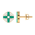 3/4 CT Baguette Cut Emerald and Diamond Contemporary Stud Earrings Emerald - ( AAA ) - Quality - Rosec Jewels