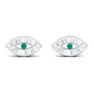 1/2 CT Emerald and Diamond Evil Eye Stud Earrings Emerald - ( AAA ) - Quality - Rosec Jewels