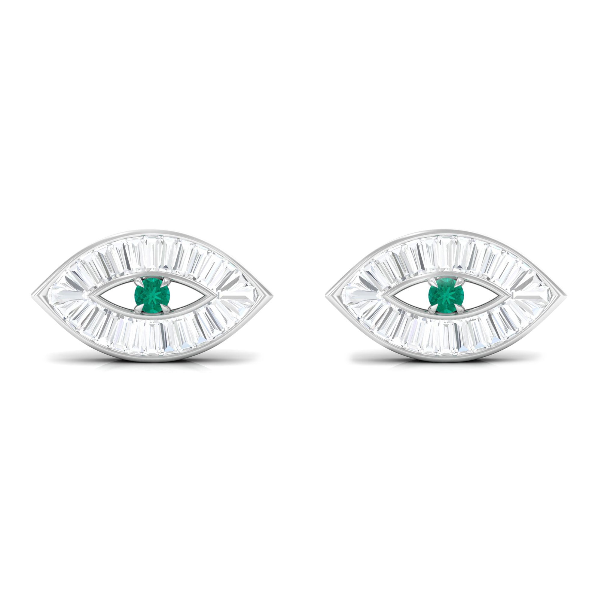 1/2 CT Emerald and Diamond Evil Eye Stud Earrings Emerald - ( AAA ) - Quality - Rosec Jewels