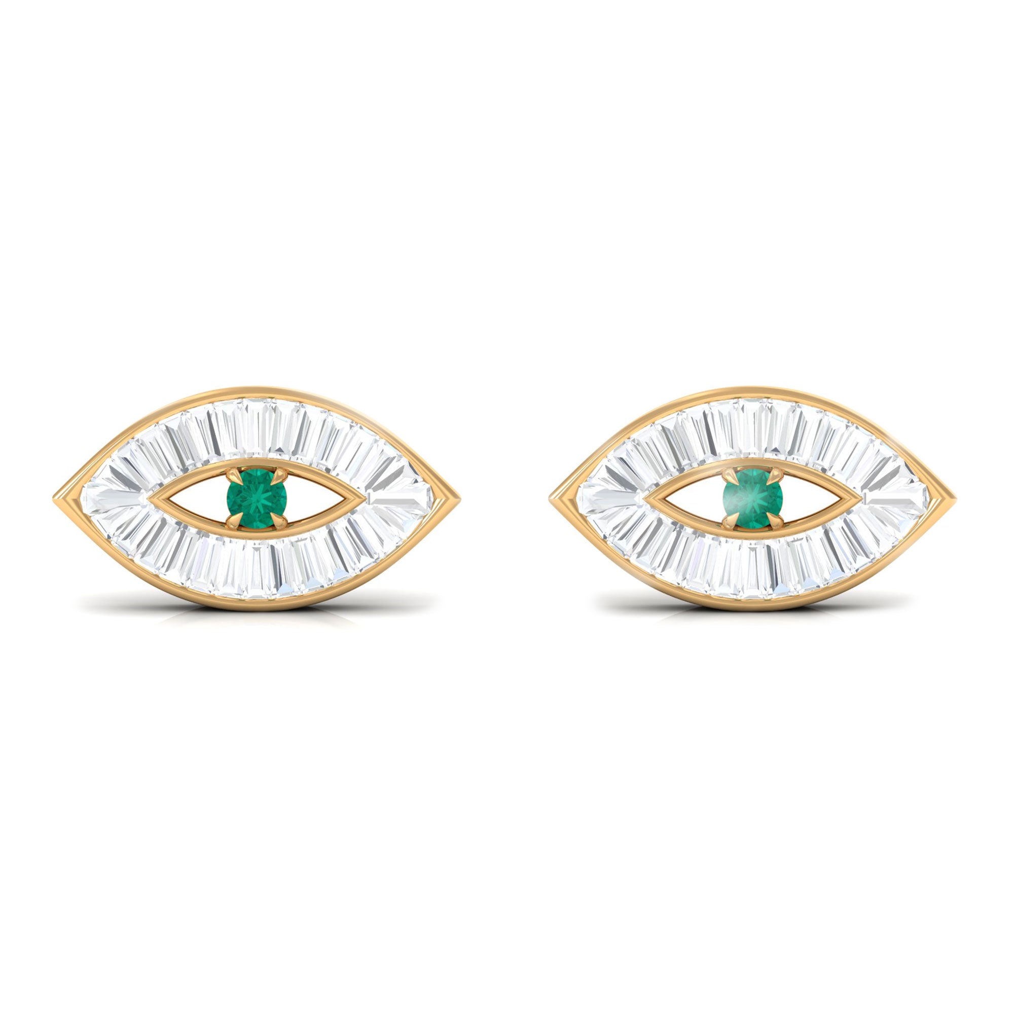 1/2 CT Emerald and Diamond Evil Eye Stud Earrings Emerald - ( AAA ) - Quality - Rosec Jewels