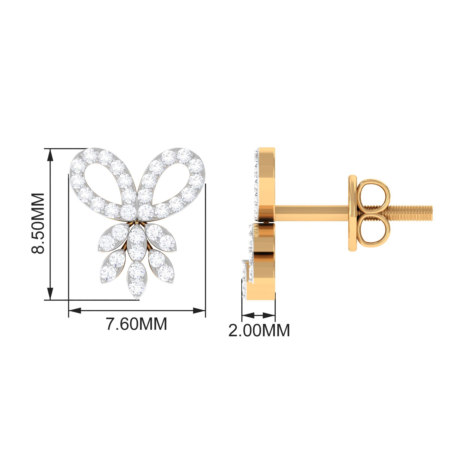 1/4 CT Pave Diamond Gold Bow Stud Earrings Diamond - ( HI-SI ) - Color and Clarity - Rosec Jewels