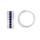 1.50 CT Created Blue Sapphire and Diamond Wide Hoop Drop Earrings Lab Created Blue Sapphire - ( AAAA ) - Quality - Rosec Jewels