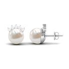 15.25 CT Freshwater Pearl Solitaire Stud Earrings with Diamond Freshwater Pearl - ( AAA ) - Quality - Rosec Jewels