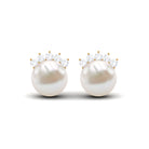 15.25 CT Freshwater Pearl Solitaire Stud Earrings with Diamond Freshwater Pearl - ( AAA ) - Quality - Rosec Jewels