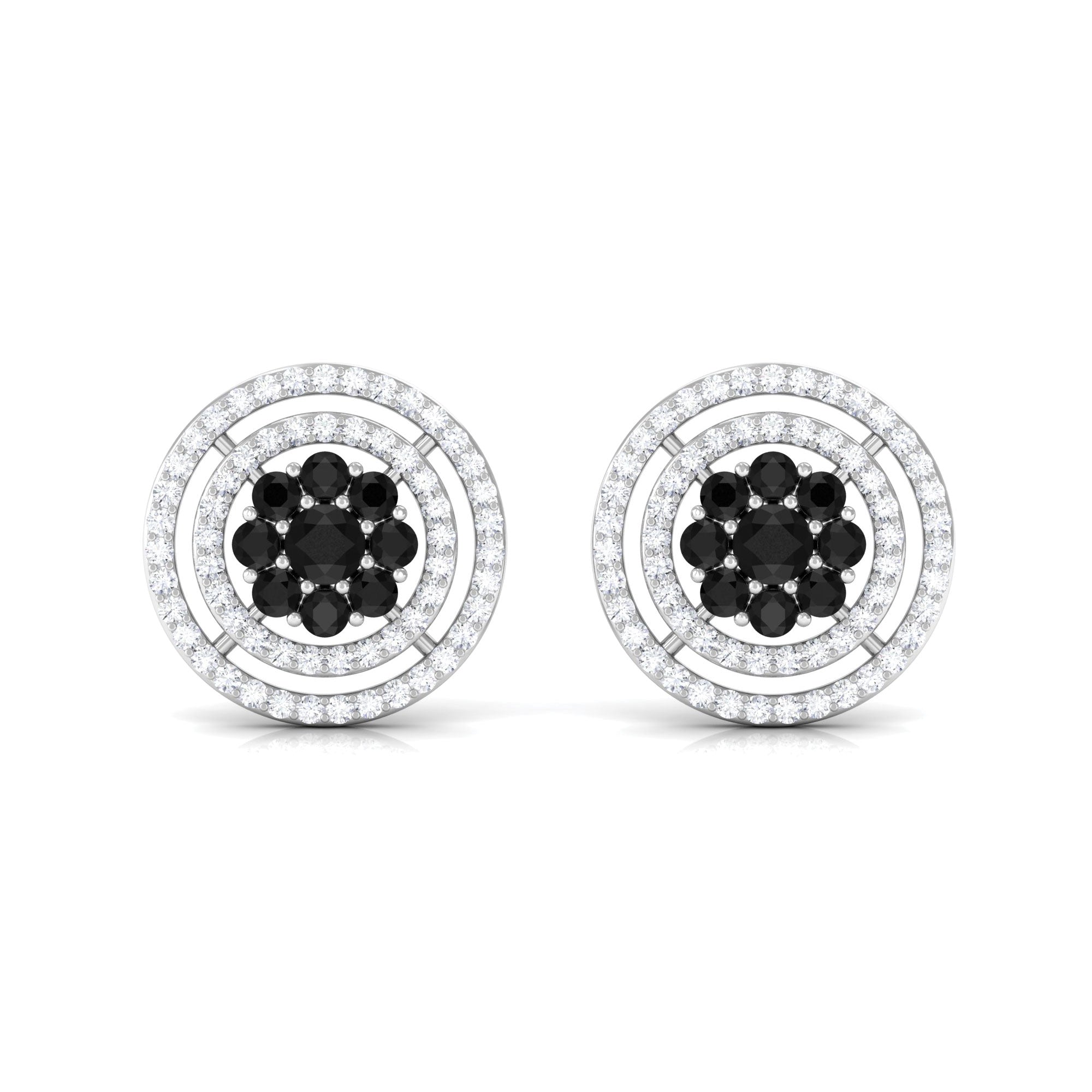 Classic Black Diamond and Diamond Stud Earrings Black Diamond - ( AAA ) - Quality - Rosec Jewels