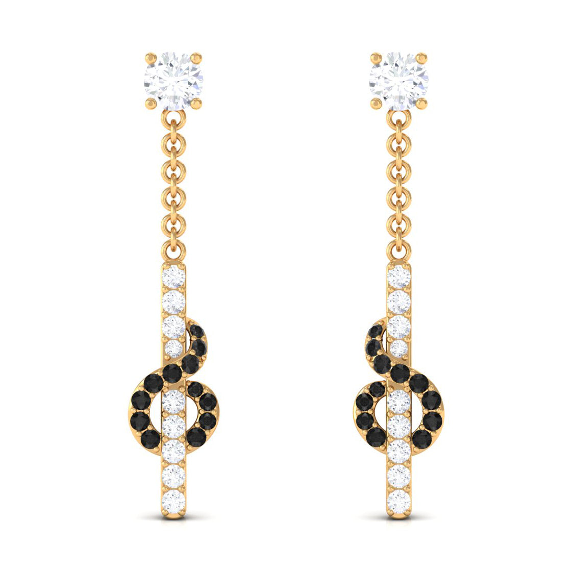 3/4 CT Black Diamond Gold Chain Dangle Earrings with Moissanite Black Diamond - ( AAA ) - Quality - Rosec Jewels