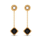 1.25 CT Princess Cut Black Onyx Chain Dangle Earrings with Diamond Black Onyx - ( AAA ) - Quality - Rosec Jewels