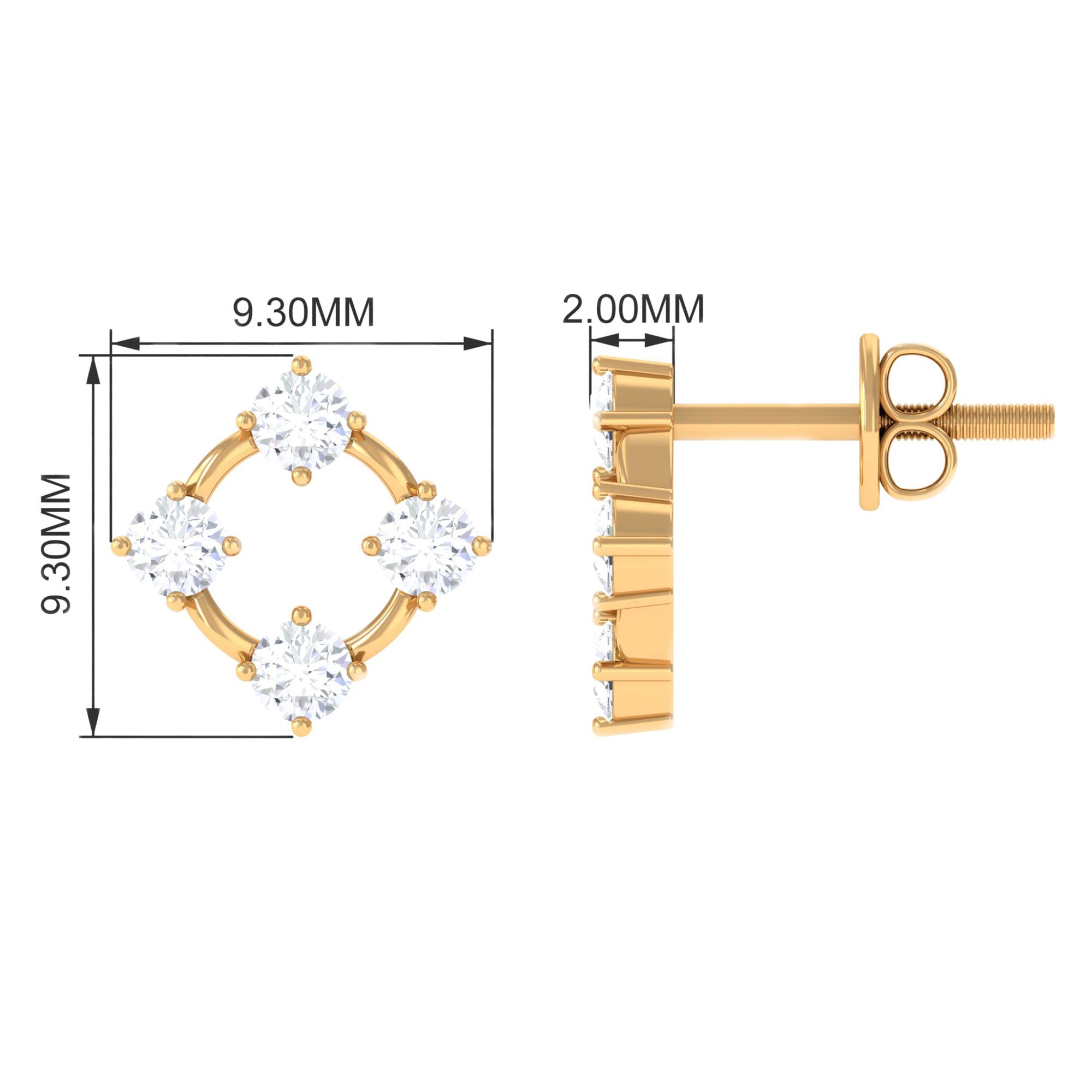 1/2 CT Simple Zircon Gold Stud Earrings in Prong Setting Zircon - ( AAAA ) - Quality - Rosec Jewels