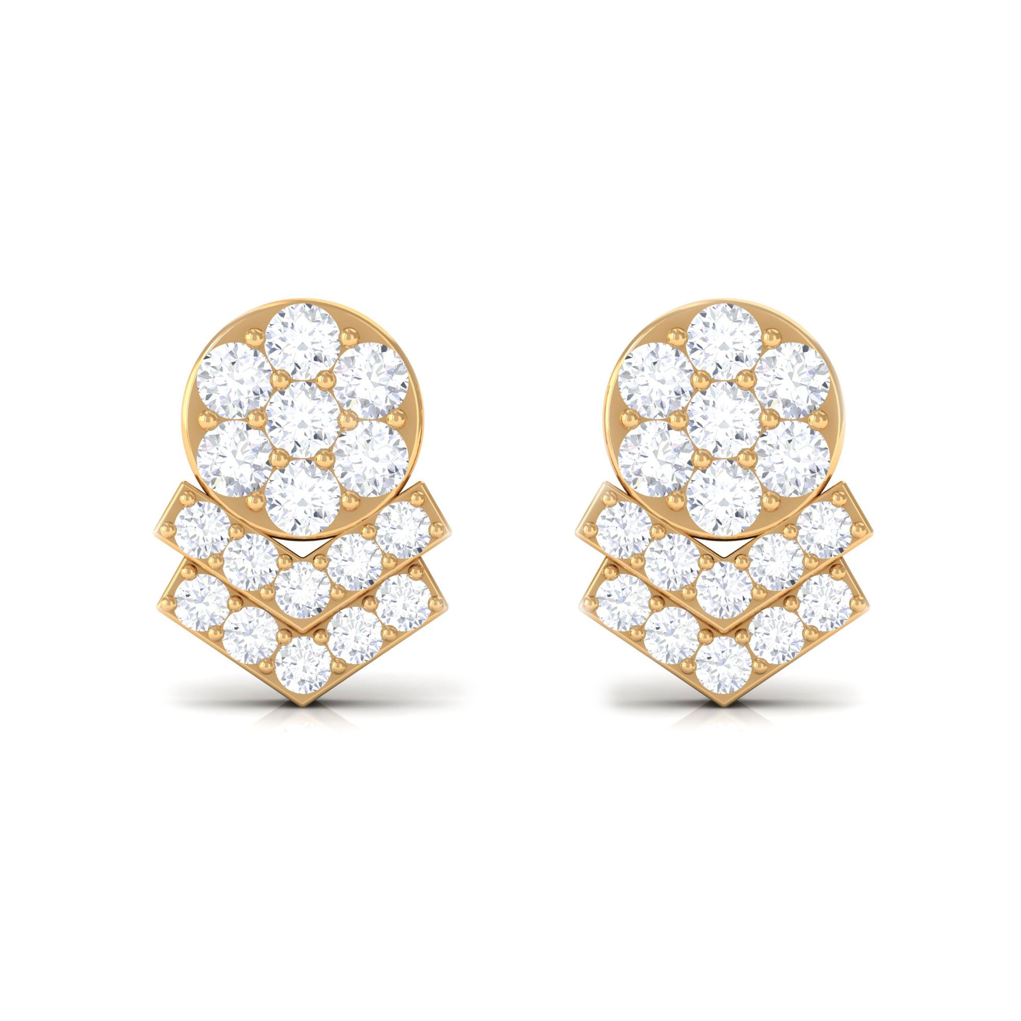 1/2 CT Certified Zircon Cocktail Stud Earrings in Pave Setting Zircon - ( AAAA ) - Quality - Rosec Jewels