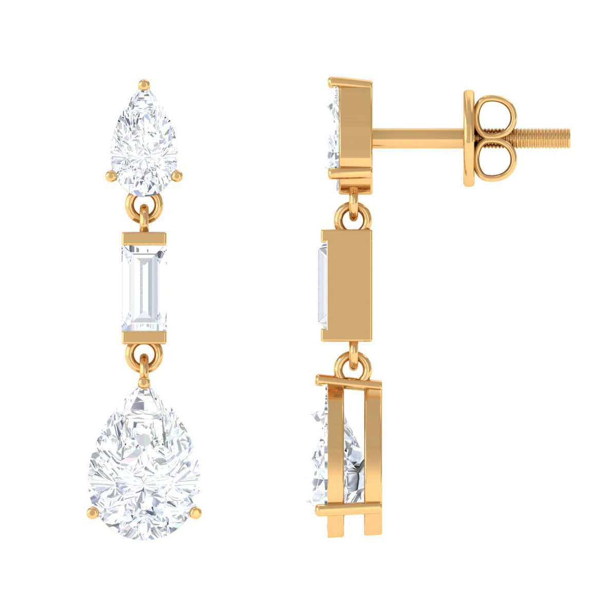 3 CT Baguette and Pear Shape Zircon Dangle Earrings Zircon - ( AAAA ) - Quality - Rosec Jewels