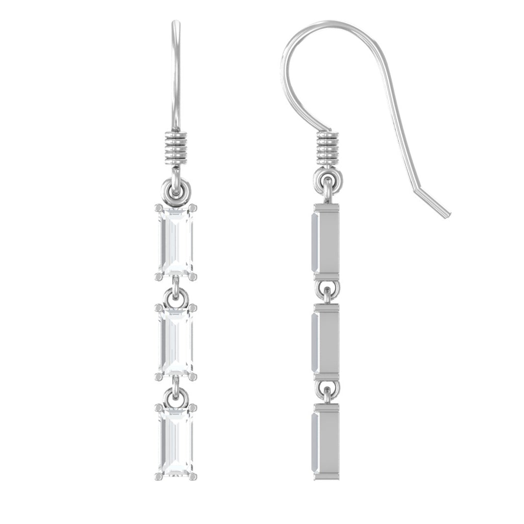 3/4 CT Baguette Cut Moissanite Three Stone Dangle Earrings Moissanite - ( D-VS1 ) - Color and Clarity - Rosec Jewels