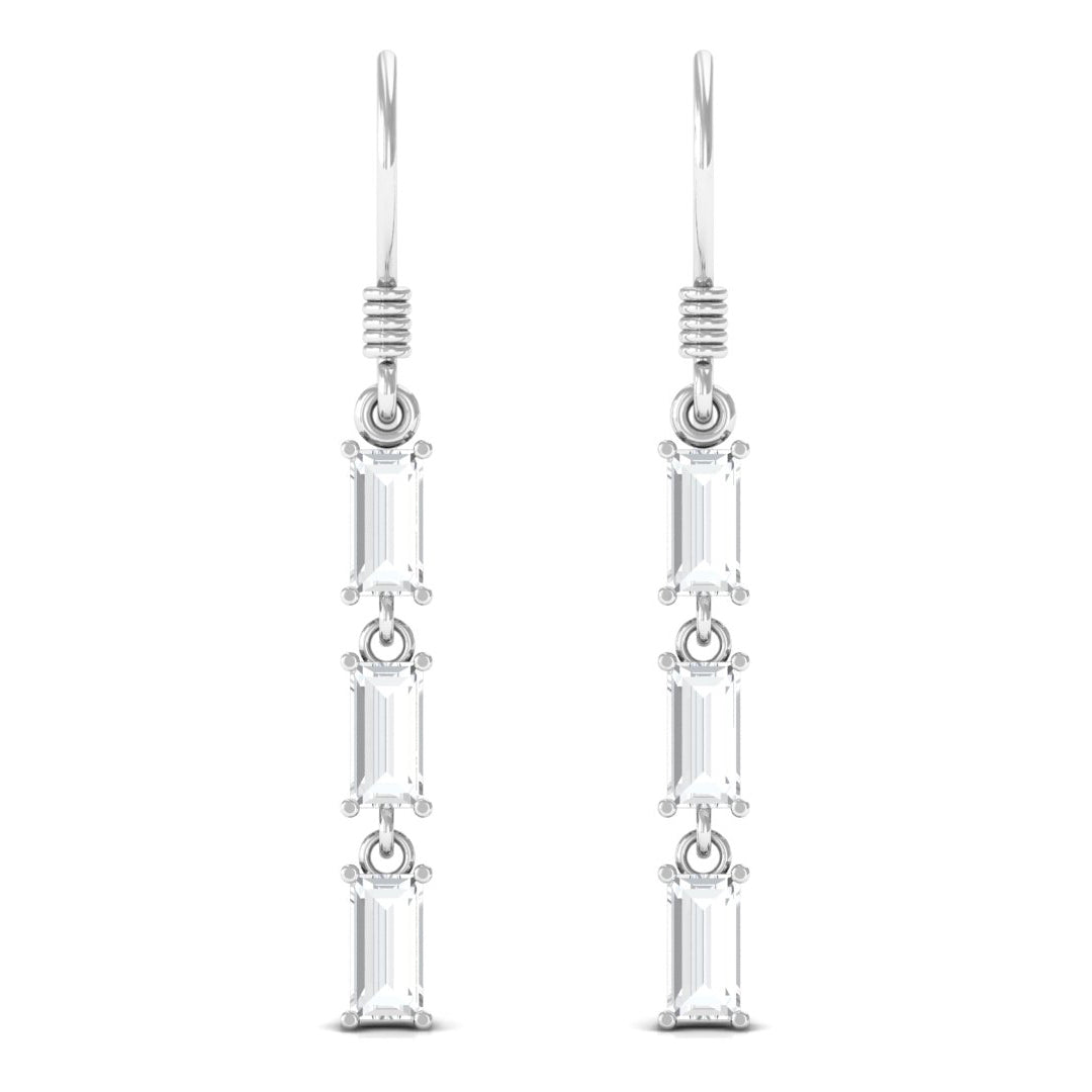 3/4 CT Baguette Cut Moissanite Three Stone Dangle Earrings Moissanite - ( D-VS1 ) - Color and Clarity - Rosec Jewels