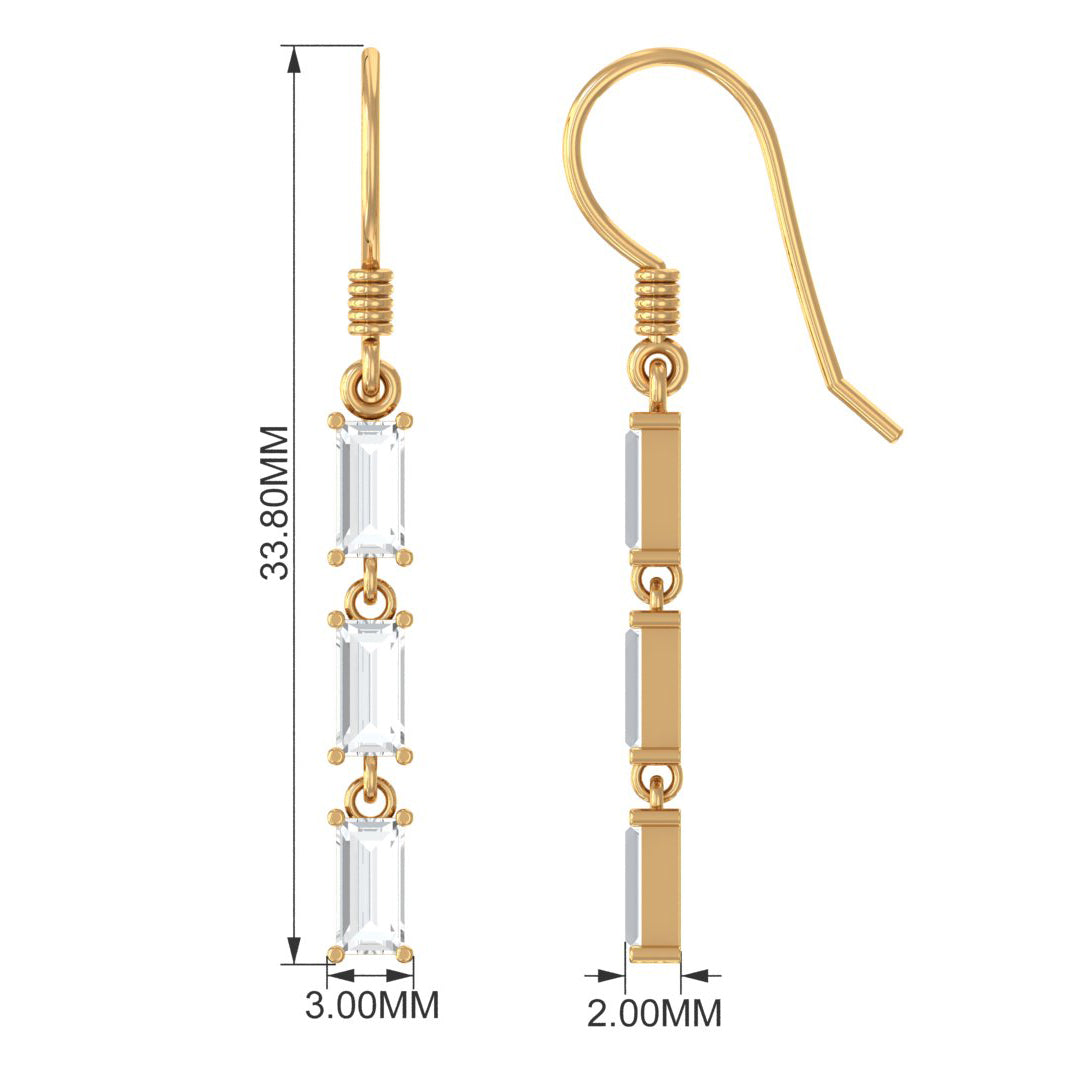 3/4 CT Baguette Cut Moissanite Three Stone Dangle Earrings Moissanite - ( D-VS1 ) - Color and Clarity - Rosec Jewels