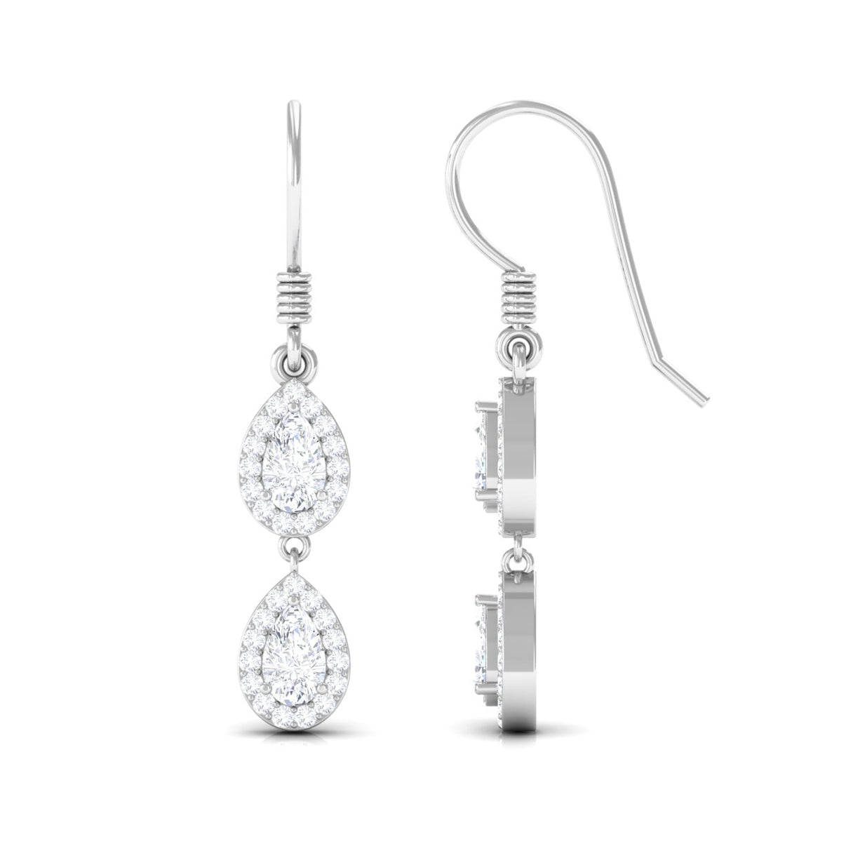 1 CT Pear and Round Cut Moissanite Dangle Earrings Moissanite - ( D-VS1 ) - Color and Clarity - Rosec Jewels