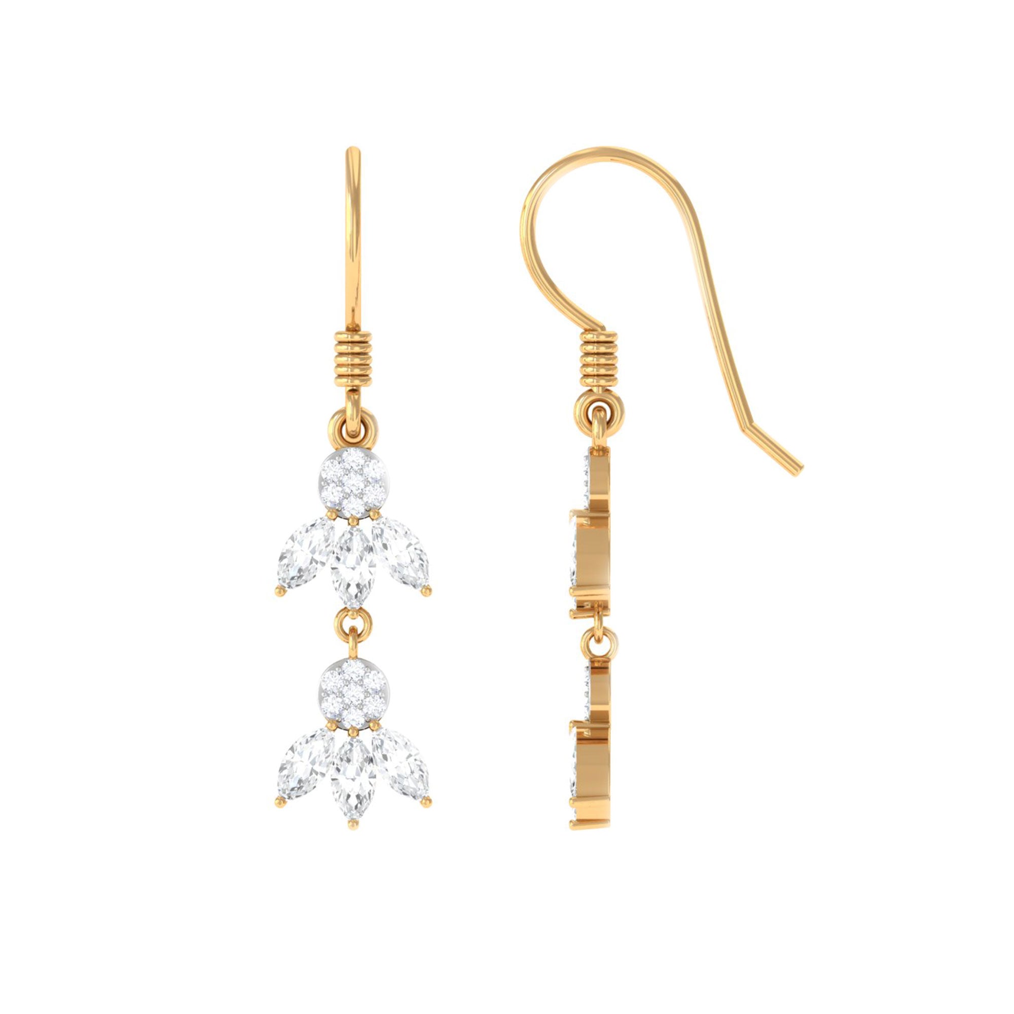 1.75 CT Nature Inspired Zircon Dangle Earrings in Gold Zircon - ( AAAA ) - Quality - Rosec Jewels