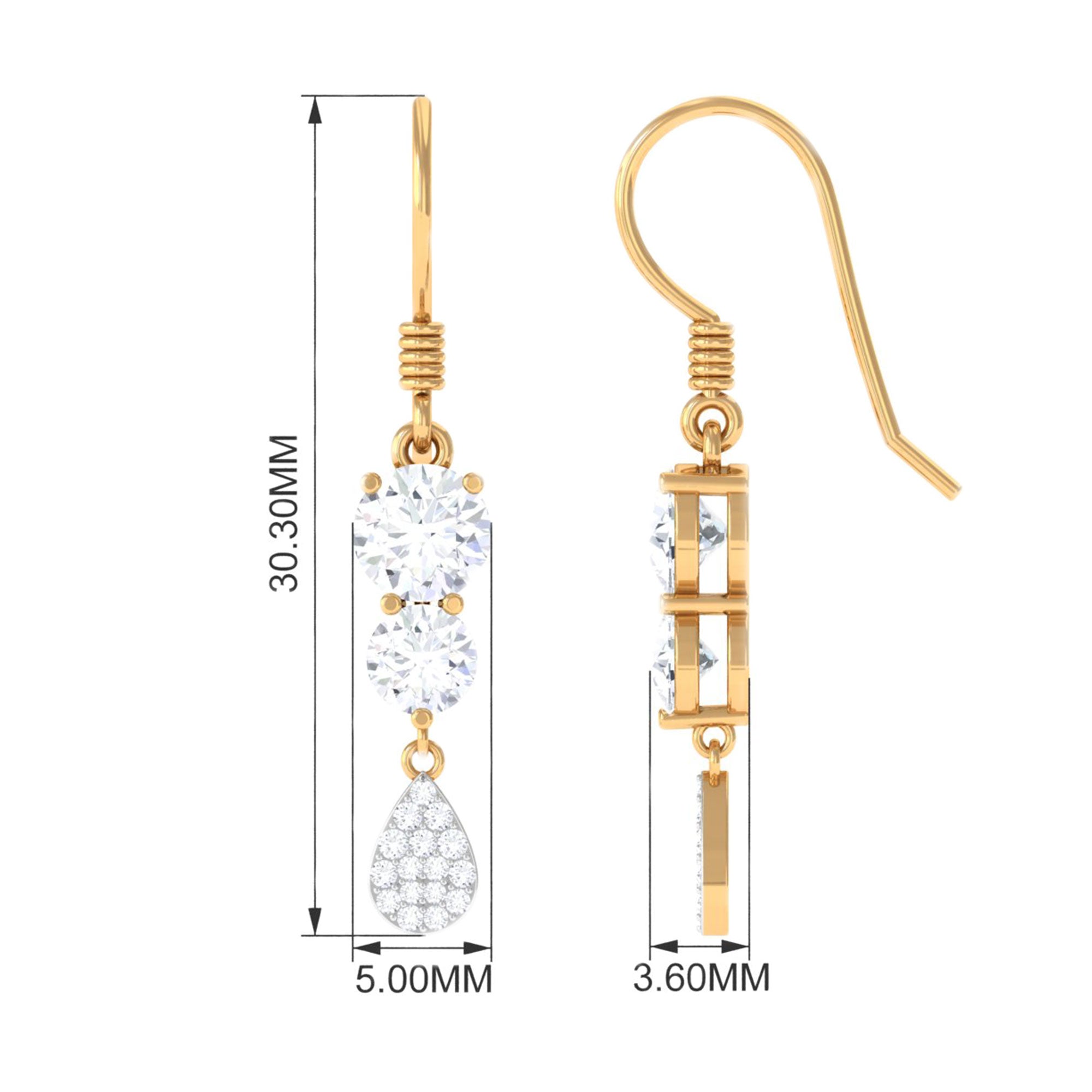 1.75 CT Moissanite Minimal Dangle Earrings in Gold Moissanite - ( D-VS1 ) - Color and Clarity - Rosec Jewels