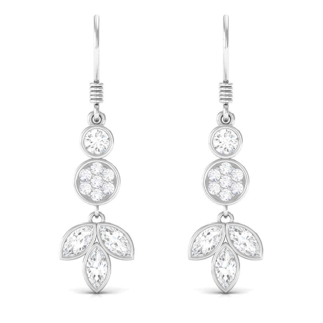 2 CT Marquise and Round Cut Zircon Leaf Dangle Earrings Zircon - ( AAAA ) - Quality - Rosec Jewels