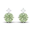 Simple Green Sapphire Solitaire Stud Earrings with Diamond Green Sapphire - ( AAA ) - Quality - Rosec Jewels