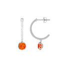 Lab Grown Orange Sapphire Hoop Drop Earrings with Diamond Lab Created Orange Sapphire - ( AAAA ) - Quality - Rosec Jewels