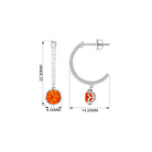 Lab Grown Orange Sapphire Hoop Drop Earrings with Diamond Lab Created Orange Sapphire - ( AAAA ) - Quality - Rosec Jewels