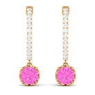 Created Pink Sapphire Hoop Earrings With Diamond Lab Created Pink Sapphire - ( AAAA ) - Quality - Rosec Jewels