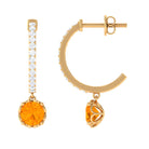 Minimal Round Fire Opal and Diamond Hoop Drop Earrings Fire Opal - ( AAA ) - Quality - Rosec Jewels